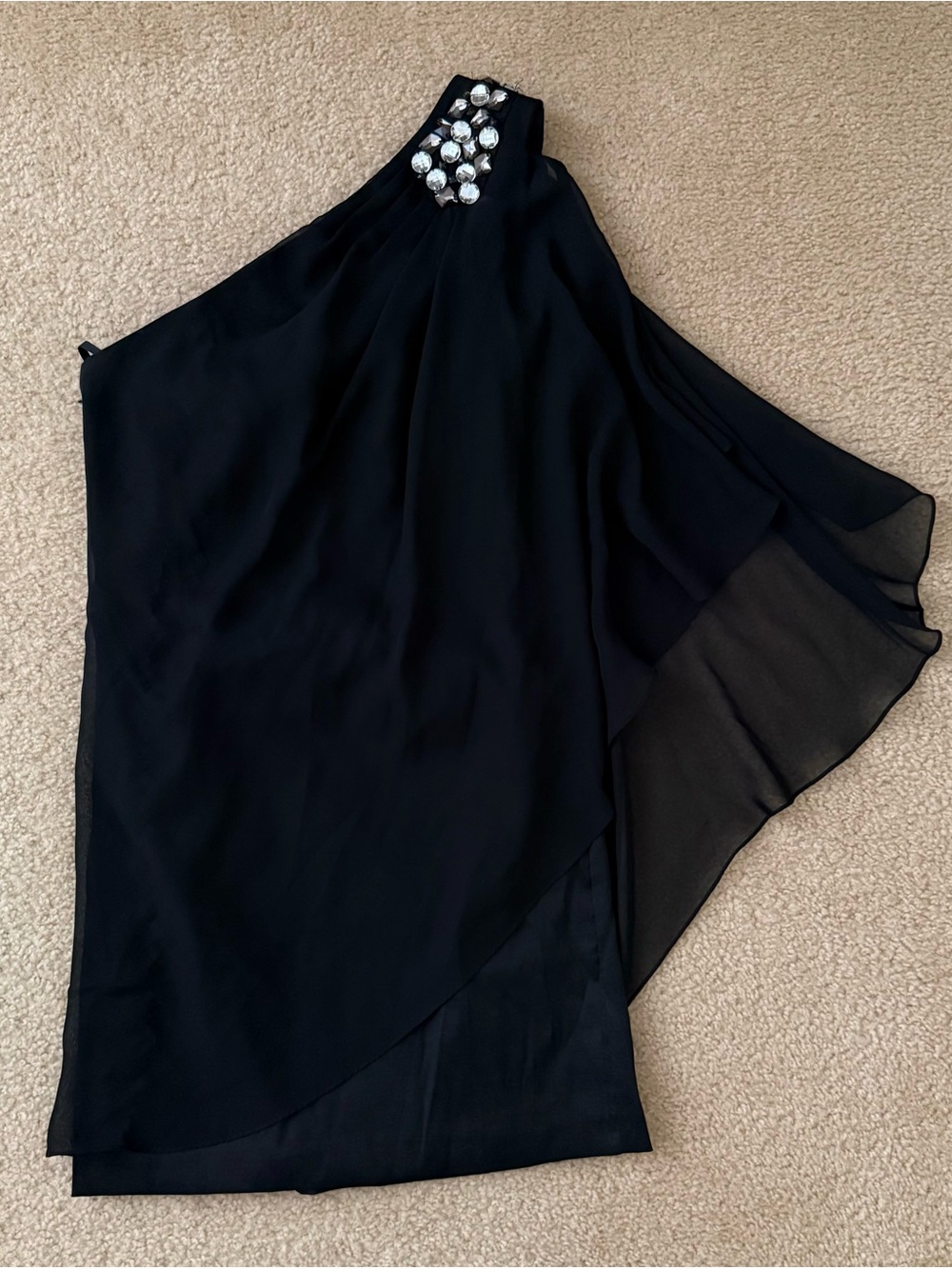 One-Shoulder Black Embellished Evening Dress